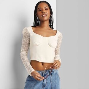 Wild Fable Women's Long Sleeve Lace Bustier Top White Cream Ivory